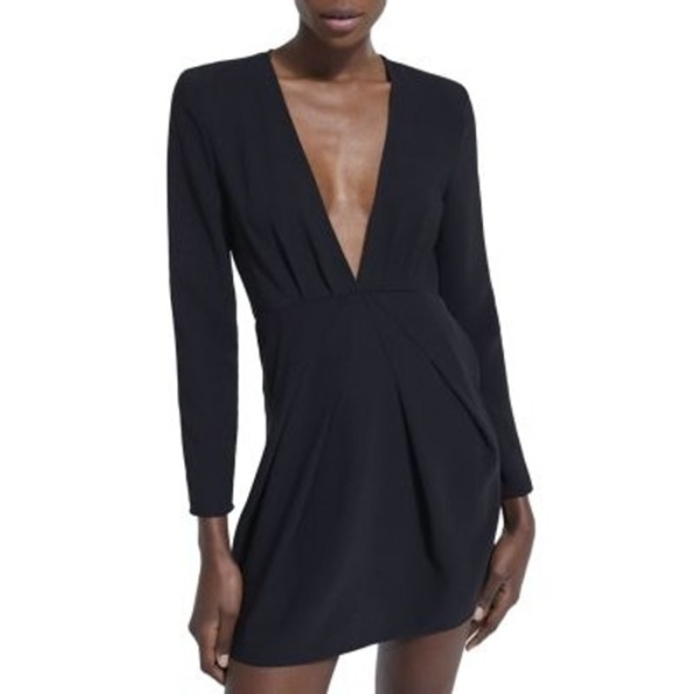 The Kooples Glam Black Dress V-Neck Long Sleeve Mini Pleated Size S